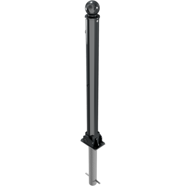 Ornamental bollard | Series 474B | � 76 mm | foldable, self-engaging lockfor casting in concrete, with hot-dip galvanized groundsocket part-no. 470.60, approx. 400 mm below ground | with Euro profile cylinder lock and three keys | without eyelet